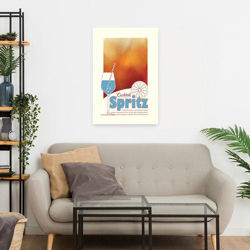 Art mural rétro rétro «Spirz cocktail apéritif», H 24 po x l 16 po