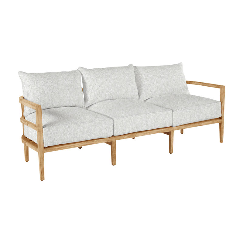 Santa Barbara 87" Wide Outdoor Teak Patio Sofa with Cushions, Natural Teak, No Welt, Herringbone Sand