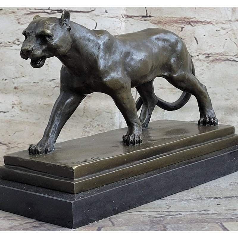 Drayton Cougar Mountain Lion Lioness Bronze Statue Sculpture Marble Base 6" x 10"