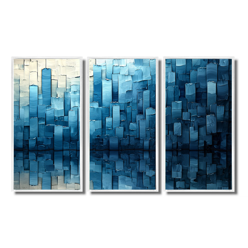 «Drip Paint» de Blue Cubic Matrix III - décoration murale, 3 pièces, H 40 po x l 60 po, Blanc