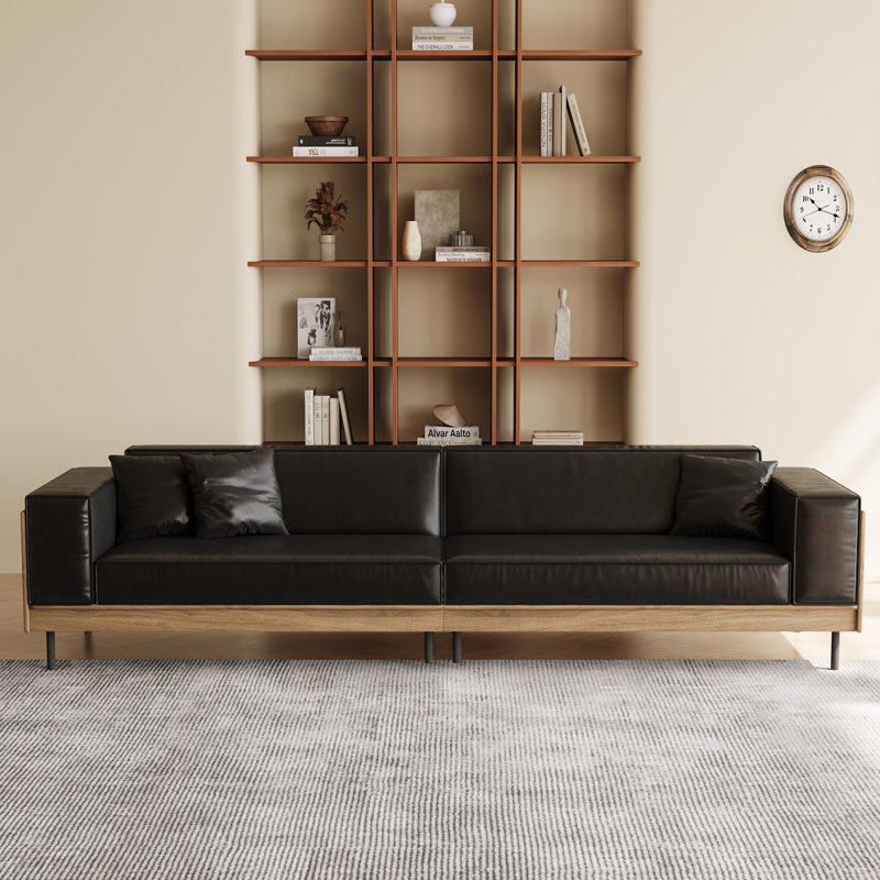 Canapé en cuir synthétique 98 po Mid Century Modern