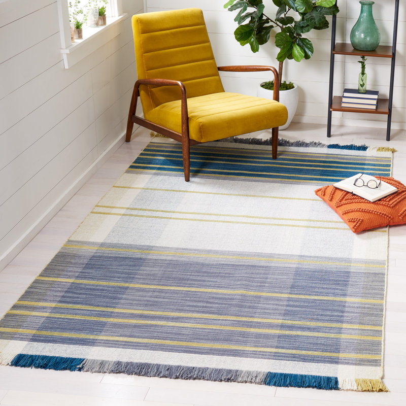 Tapis en laine / coton à tissage plat Anjail - bleu sarcelle / beige, Tapis de couloir 2 pi 3 po x 8 pi
