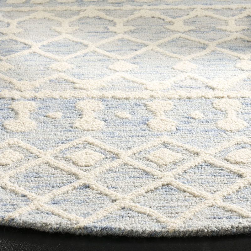 Tapis bleu / ivoire en laine tissé à plat à la main Jeannine, Rectangle 4 pi x 6 pi
