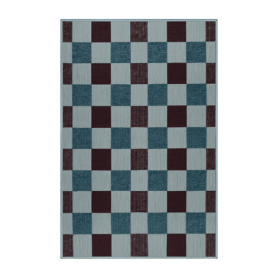 Tapis bleu à carreaux lavable à la machine