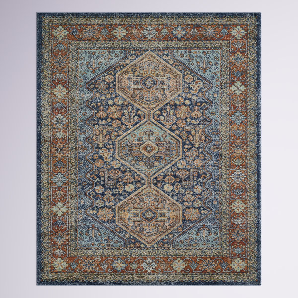 Birch Lane™ Willer Performance Navy/Orange Rug | Wayfair