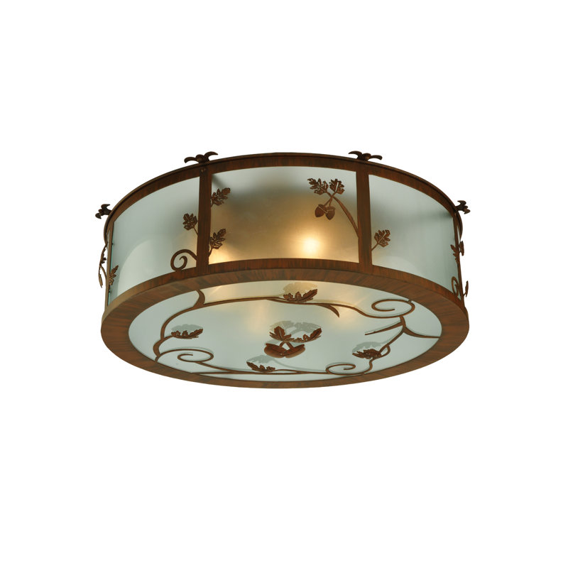 Elegant Oak Leaf & Acorn 4-Light Frosted Glass Flush Mount