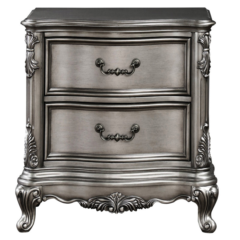 Table de chevet gris antique avec 2 tiroirs doublés de feutre pour le confort de la chambre à coucher