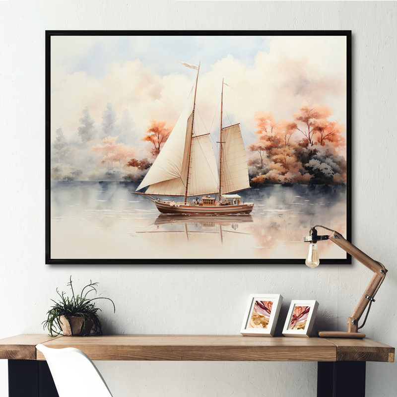 «Mininmalisme voilier Solitude I», impressions sur toile nautiques et de plage, 34" H x 44" W, Cadre flottant noir