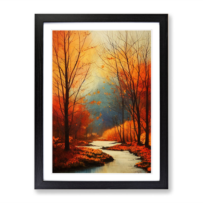 Watercolour Autumn Landscape Vol.2 - Picture Frame Print, 64cm H x 46cm W x 2cm D, Oak