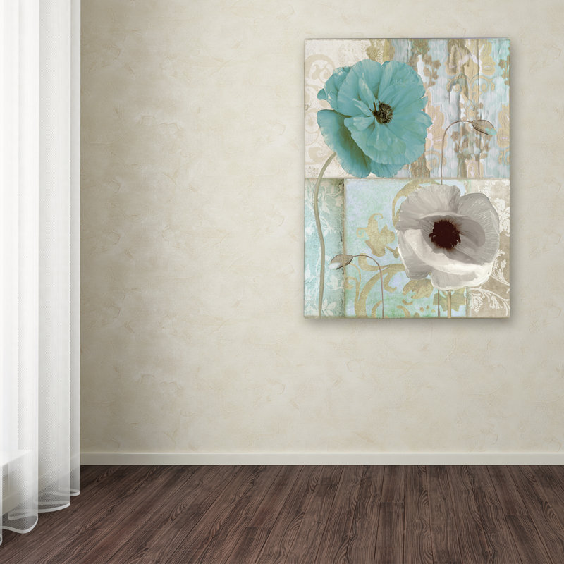 Blue and White Floral Canvas Art with Frame