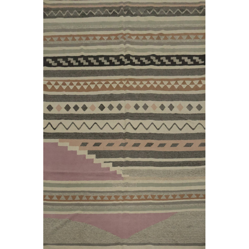 Élégant tapis kilim géométrique 9 x 12 dans des tons pastel doux