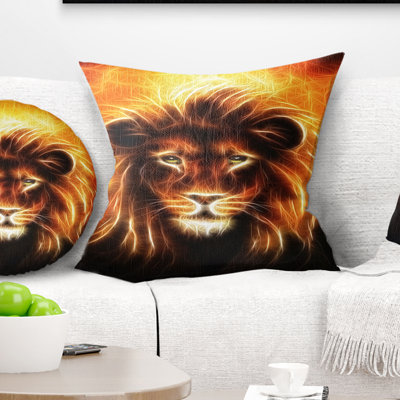 Lion avec mine de flammes - oreiller imprimé animal