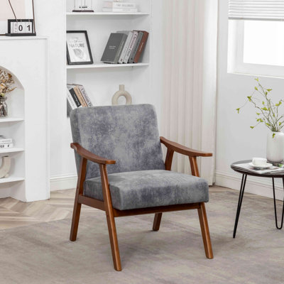 Chaise d'appoint avec revêtement en microfibre et structure en bois massif, mobilier de salon moderne Mid-Century classique pour sièges supplémentaires