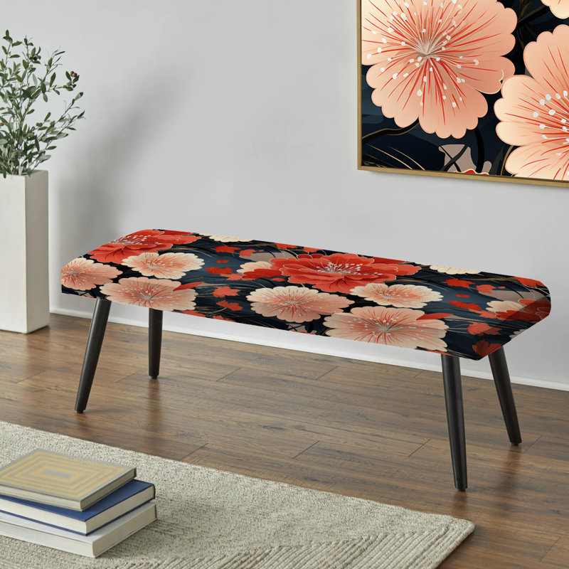 Motif japonais de la Geisha rouge - banc noir rembourré japonais