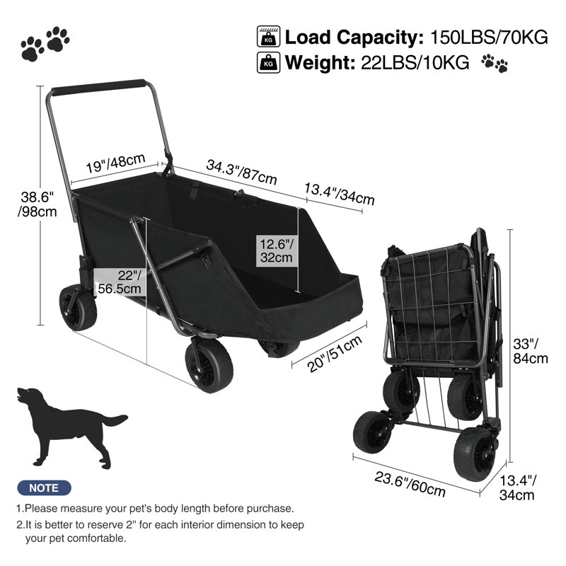 150lbs Heavy Duty Folding Utility Wagon with 13.4" Extendable Rear