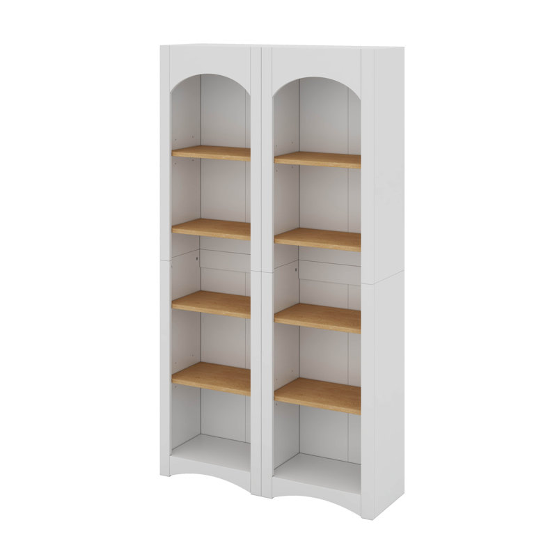 Bibliothèque moderne à 5 niveaux, ensemble de 2 bibliothèques, ensemble de rangement bicolore avec tablettes réglables, Blanc