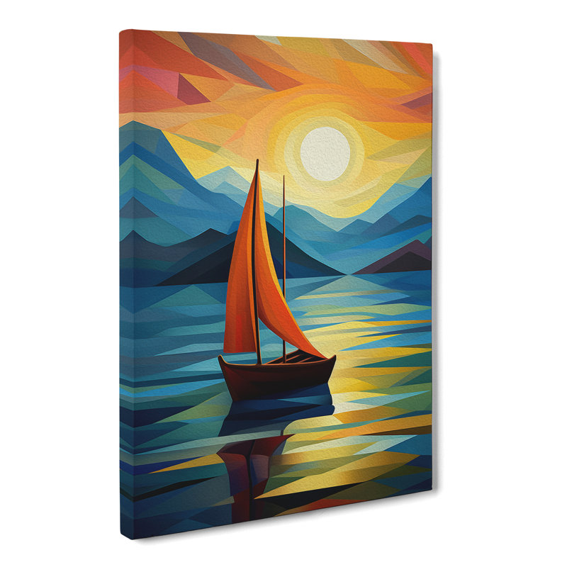 Boat On A Lake Orphism - No Frame Print, 60cm H x 40cm W x 3cm D