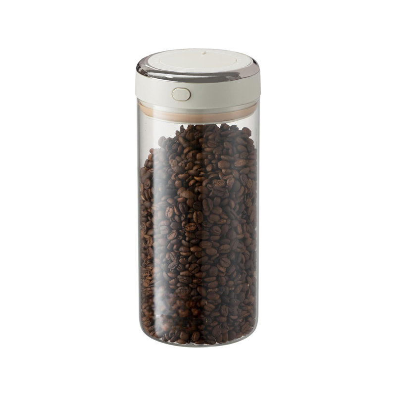Contenant de café en grains avec valve à sens unique avec couvercle de date étanche pour le café et plus de nourriture fraîche et de rangement, boîte à café en verre borosilicaté transparent (1,8 pte - 21 oz)