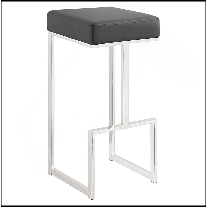 Tabouret de bar rembourré gris et chrome, Gris