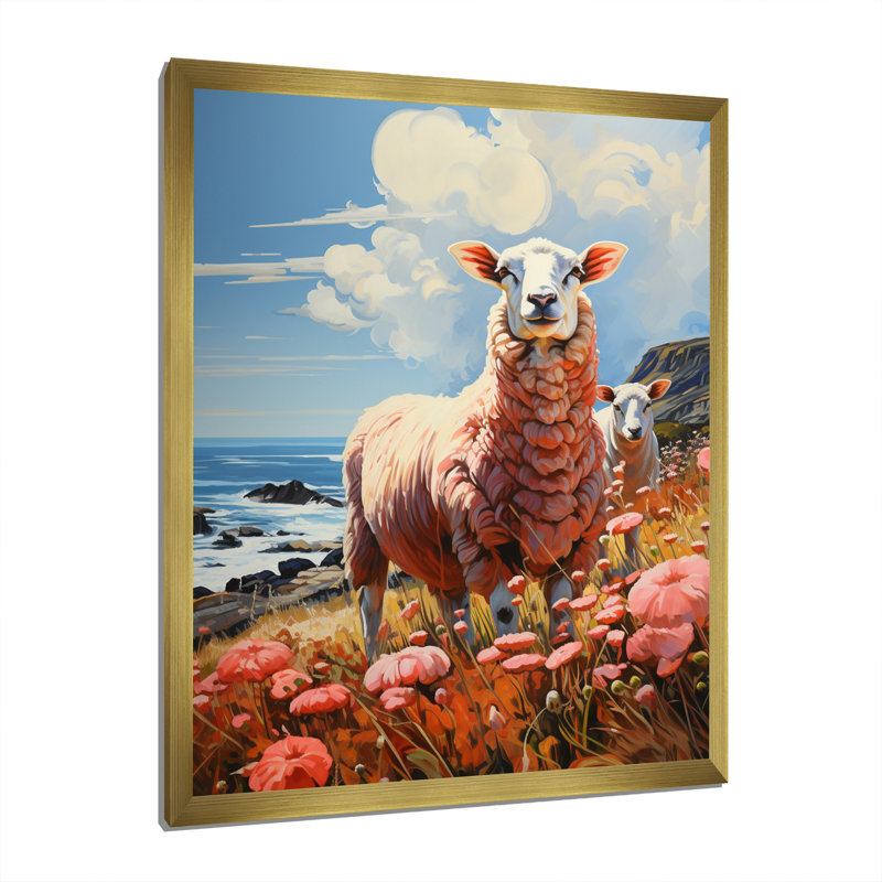 «Philip Coastston Pink Lamb» sur toile, H 32 po x l 16 po x P 1 po, Encadrement doré