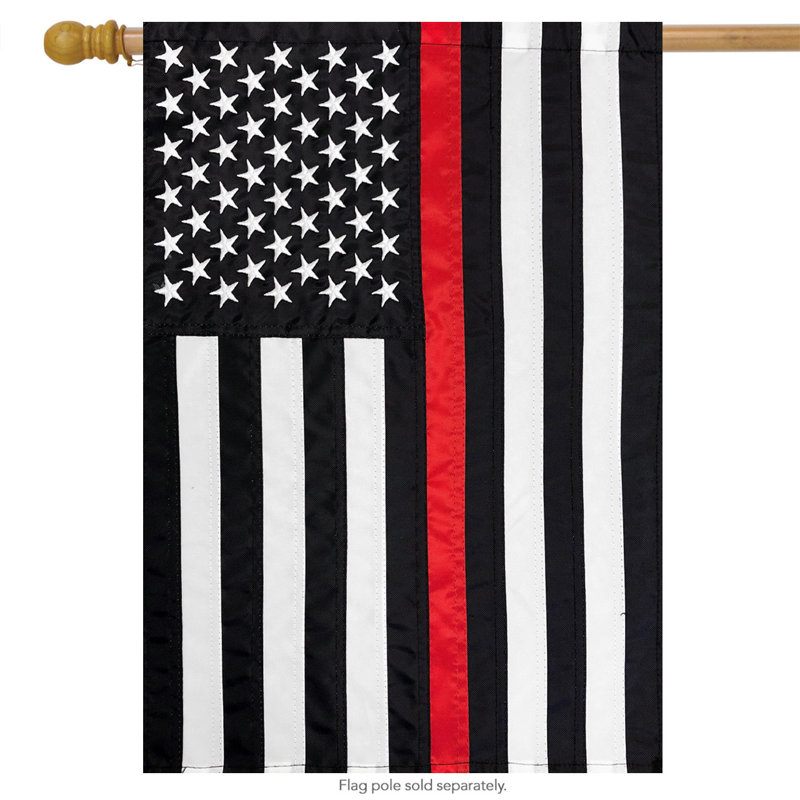 Drapeau de maison fine ligne rouge brodée, Rouge