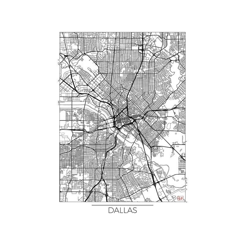 Dallas Minimal Urban Blueprint Map by Hubert Roguski - Wrapped Canvas Print, 20.32 cm H x 30.48 cm W
