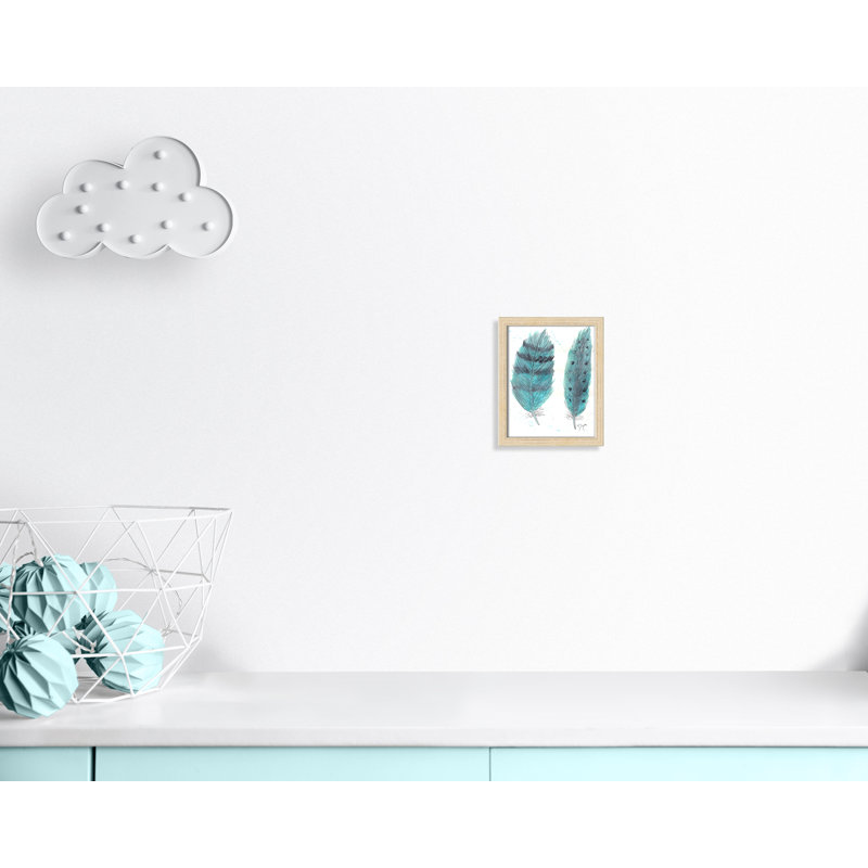 «Feathers in Turquoise II», art encadré, H 11 po x l 9 po x P 1,18 po, Encadrement beige
