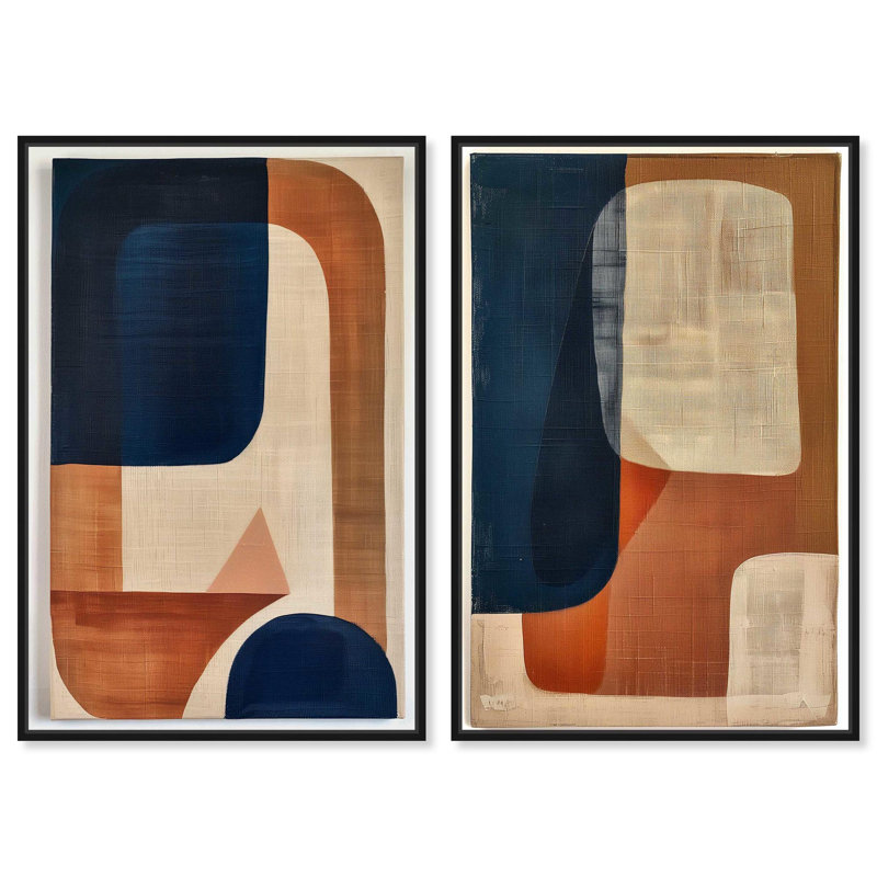 «Blue Cream», ensemble de 2 Boho Abstract par Art Remedy, Cadre flottant noir, H 45 po x l 30 po