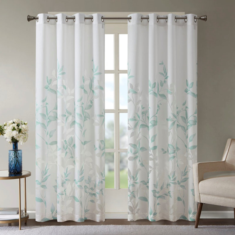 Burnout Printed Curtain Panel(Only 1 Pc Panel), White/Blue