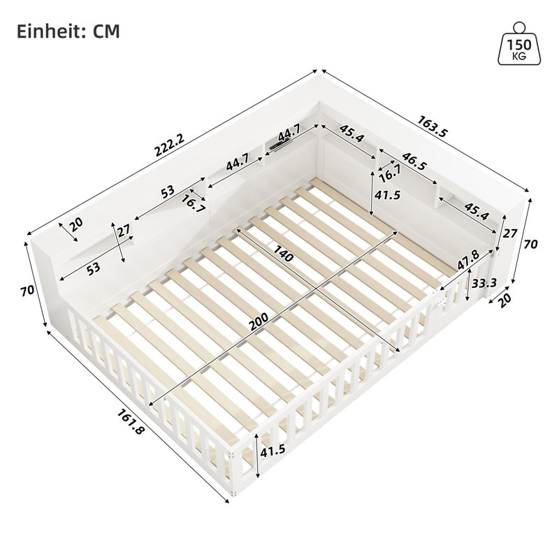 European Double (140 X 200 Cm) Bed Frame, White