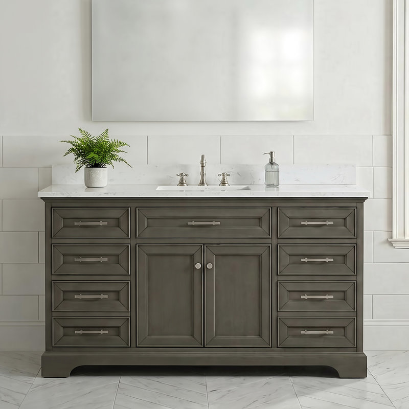 Thompson 60" W Single Bathroom Vanity, Silver Gray/Brushed Nickel
