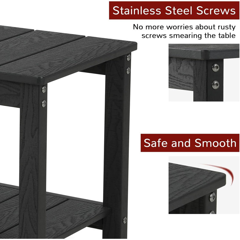 17.72 In. All Weather 2-Tier Rectangular Hips Outdoor Side Table，Black, Black