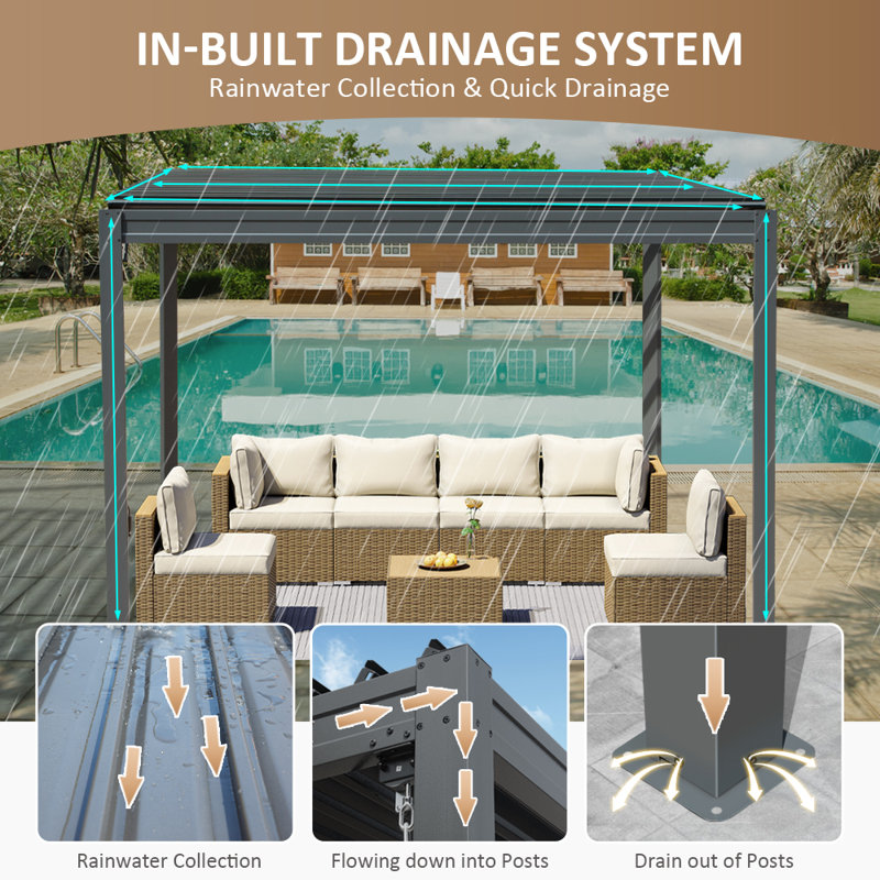 10 Ft. W x 10 Ft. D Aluminum Pergola, Gray