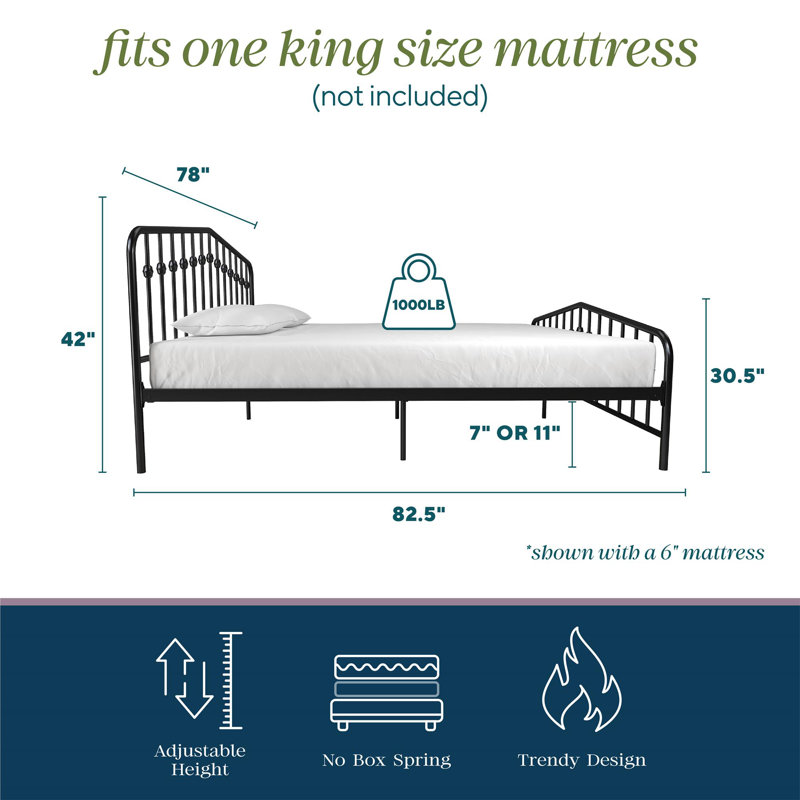 Bushwick Metal Platform Bed, King, Black