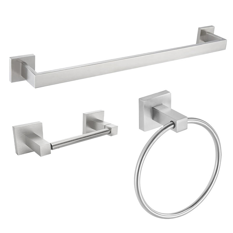 3-Piece Bath Hardware Set Bathroom Accessories Set With Towel Bar, Towel Ring, Toilet Paper Holder In Brushed Nickel