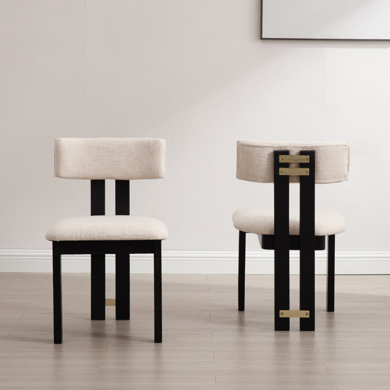 Chaise d'appoint Mahkar, Lin beige, Noir