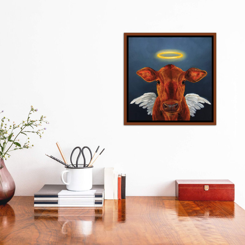 Sainte vache, art encadré, H 18 po x l 18 po x 1,5 po, Toile classique avec cadre brun