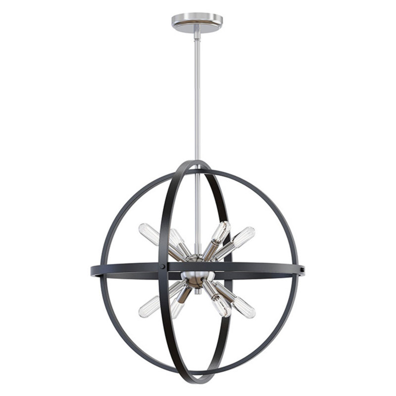 Lustre suspendu sphérique 8 lumières 20,5 po Renfro, Noir mat/nickel brossé