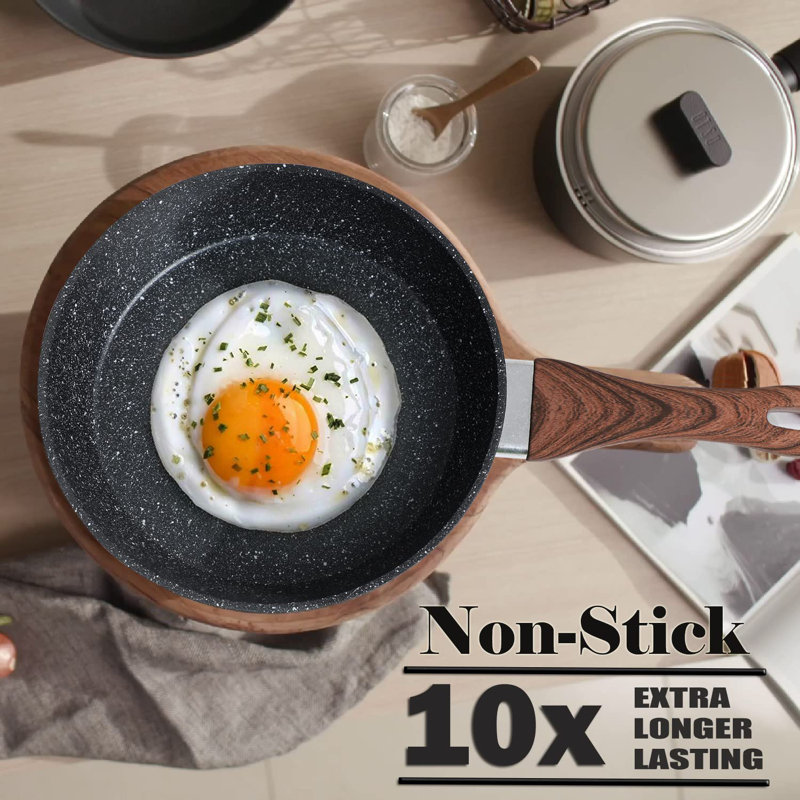 Granite Black 12-Piece Nonstick Induction Cookware Set with Wood Handles