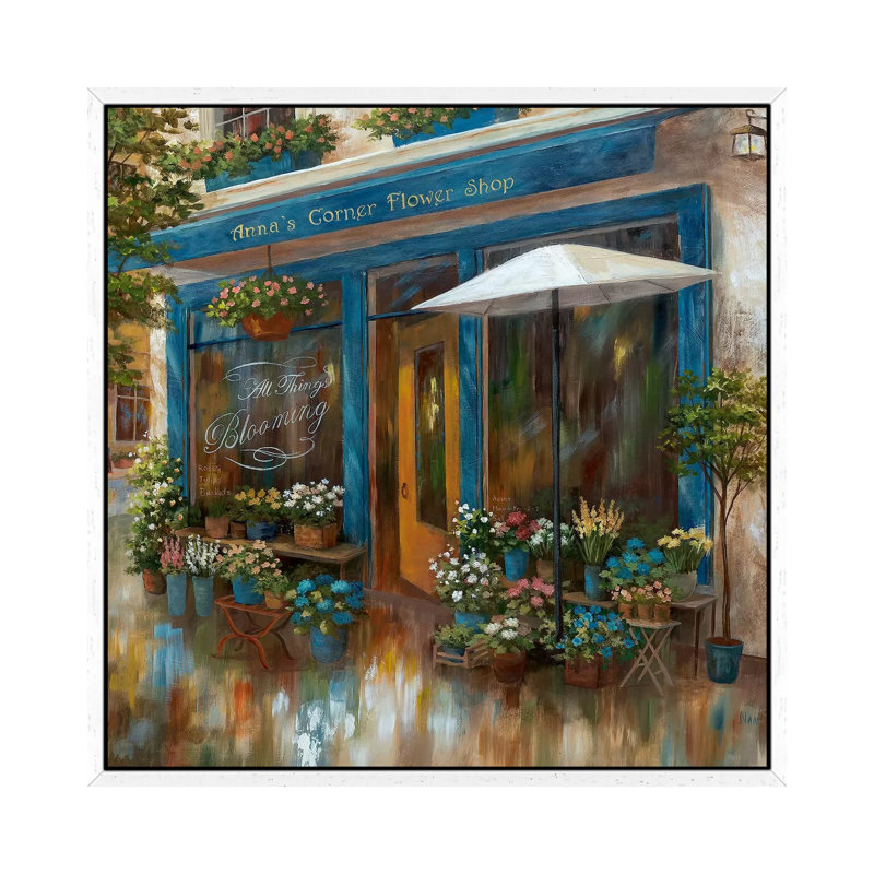 Anna's Corner Flower Shop by Nan - Painting on Canvas, 45.72 cm H x 45.72 cm W, White Framed