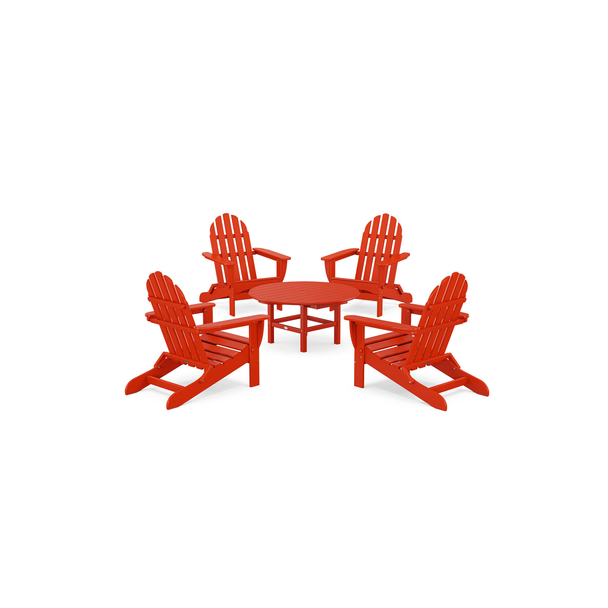 POLYWOOD Classic Adirondack Folding Adirondack 5-Piece Conversation Group, Sunset Red