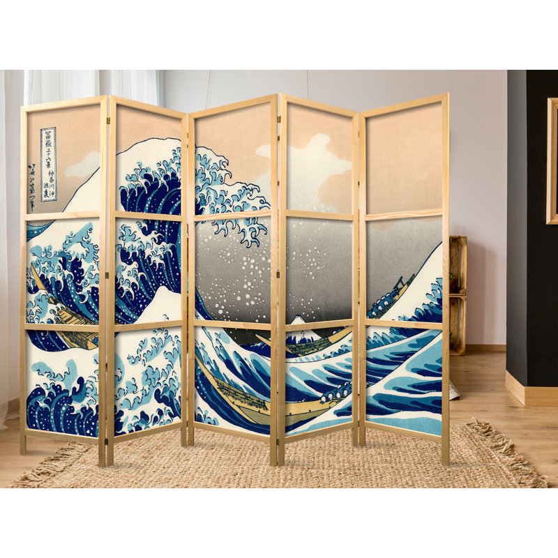 225 cm W x 171 cm H 5 - Panel Solid Wood Folding Room Divider