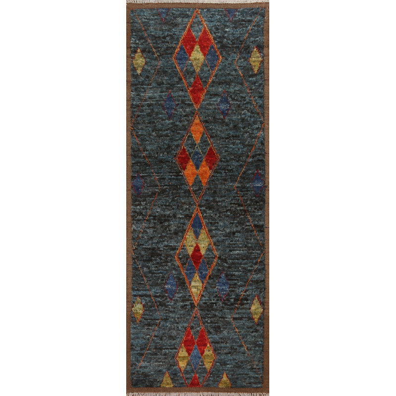 One-of-a-Kind 2'11" x 9'10" New Age Runner Wool Area Rug in Blue and Orange