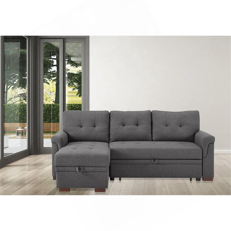 Canapé-lit modulaire réversible en lin gris foncé 84 po avec rangement Destiny