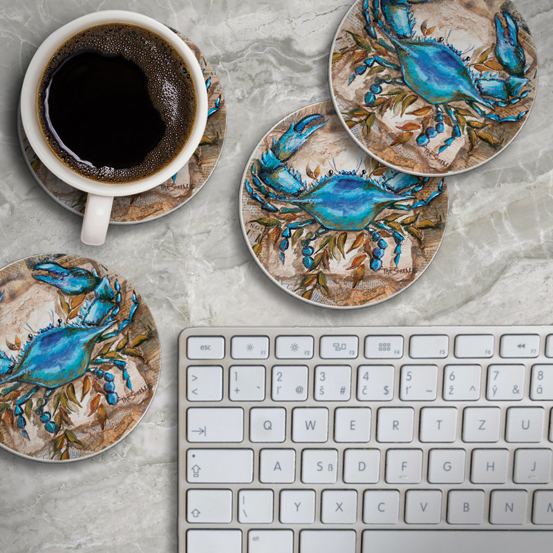 Sous-verres ronds bleus crabe bleu