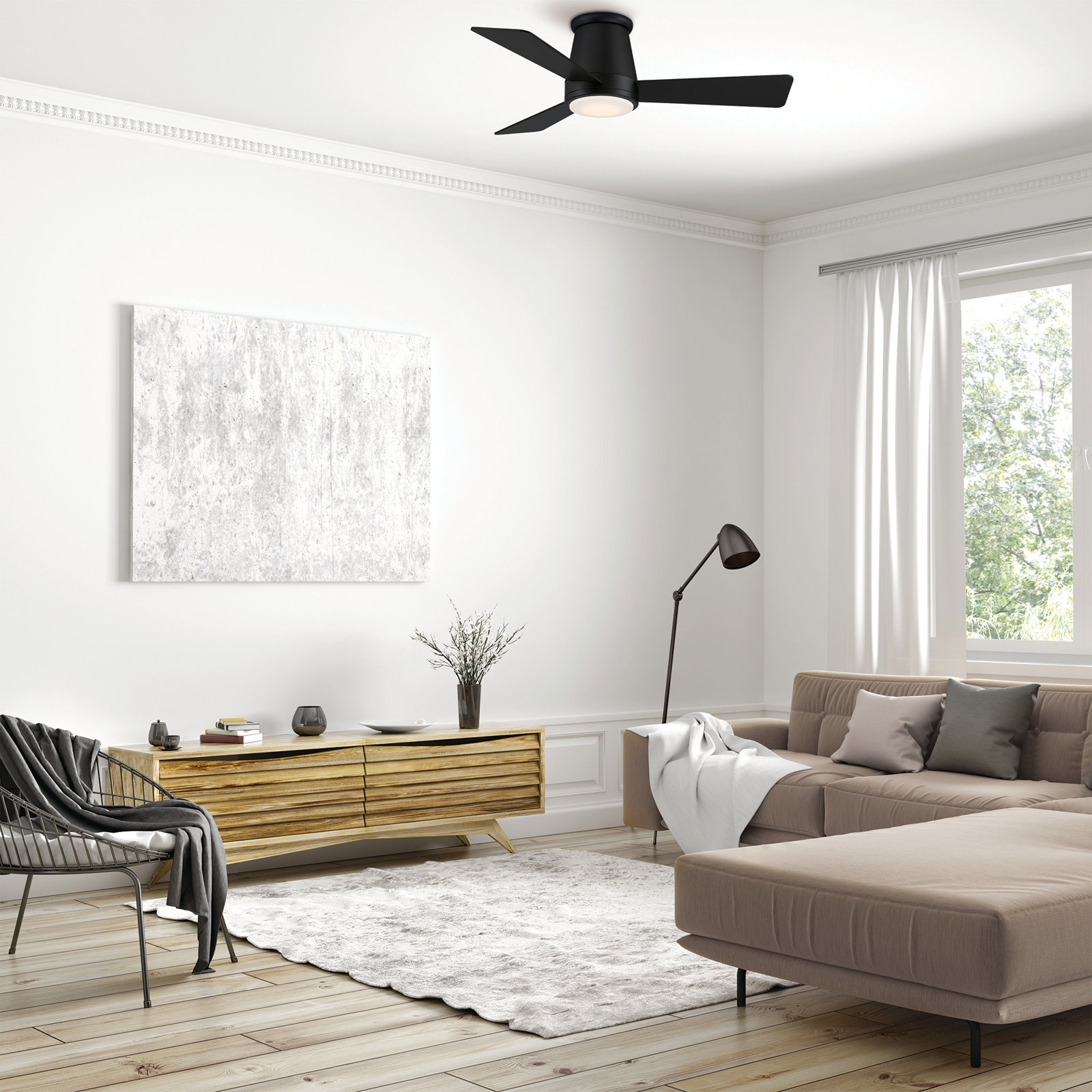 Hug 3 - Blade Smart Ceiling Fan with Remote Control and LED Light Kit Included, Matte Black, 44" Wide