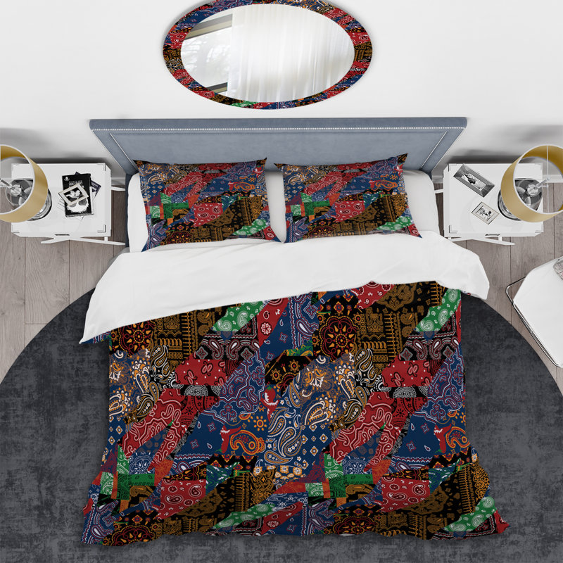 Ensemble de housse de couette à motif cachemire multicolore, Housse de couette simple + 1 taie décorative stan