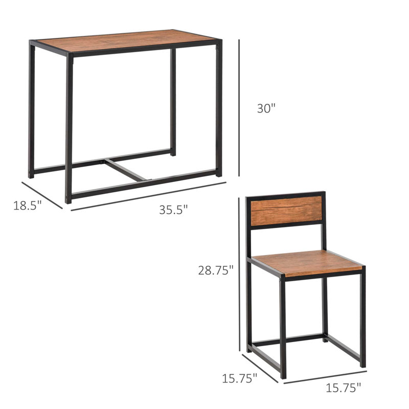 Brown MDF and Metal Frame Pub Table Set with 2 Chairs