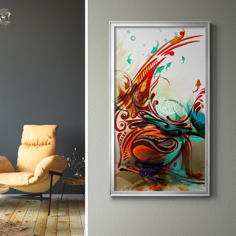 Aquamarine VII - Peinture sur toile encadrée, Argent, H 14,5 po x l 26,5 po x P 1,5 po
