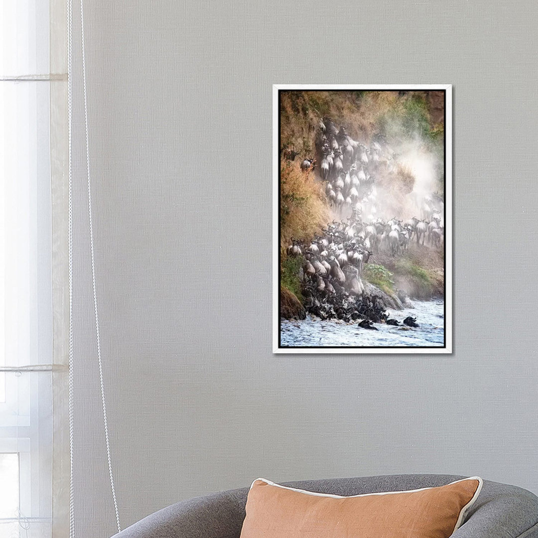 Wildebeest Climbing Up Mara River Bank von Susan Richey - Gallery-Wrapped Canvas Giclée